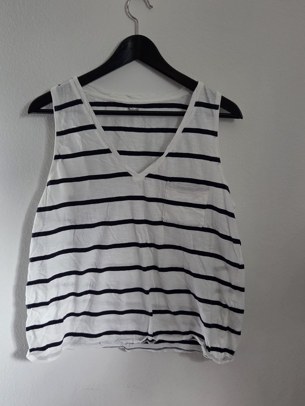 Madewell Striped V-Neck Tank Top - White Nautical Size Large